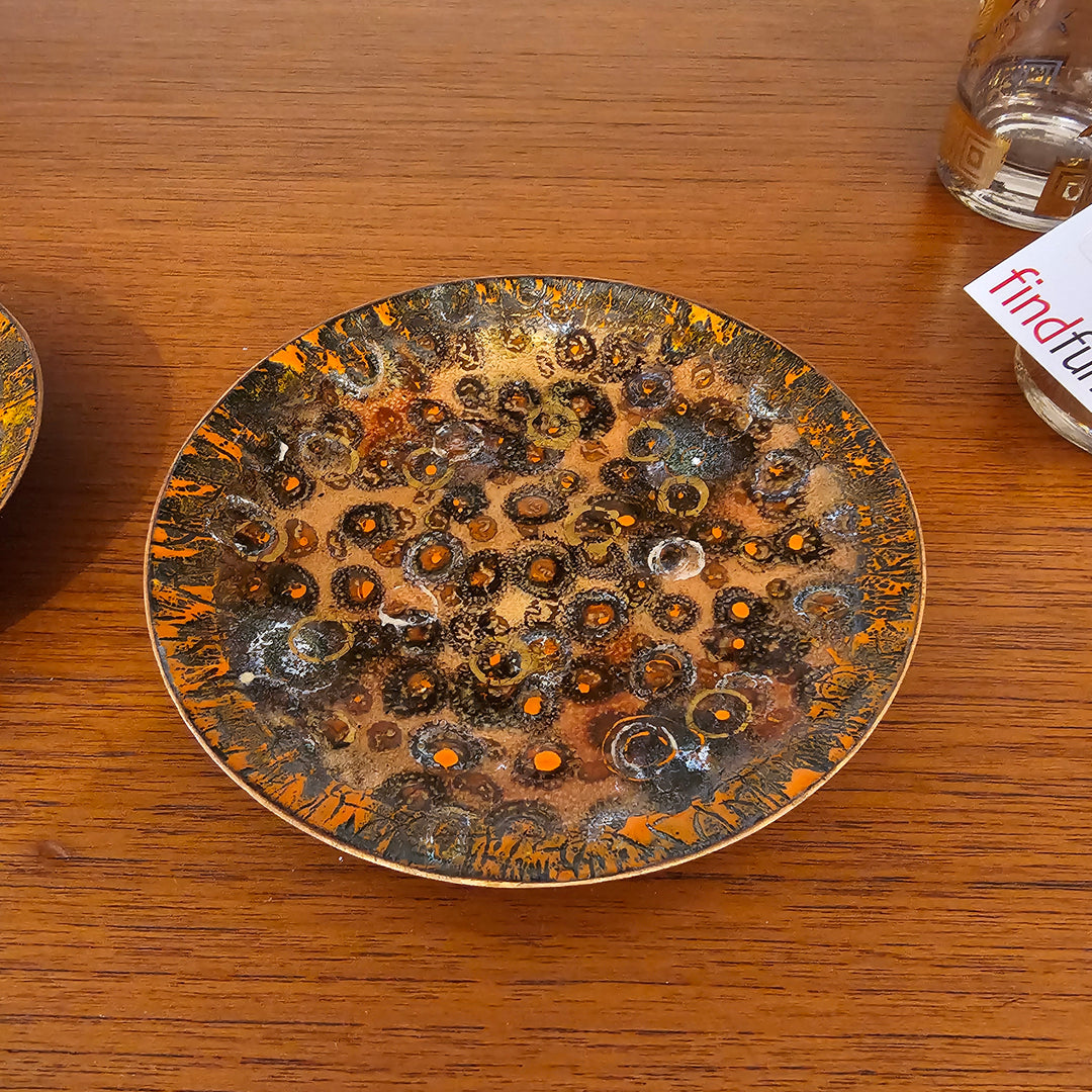 Copper Enamel Dish, Signed EMR