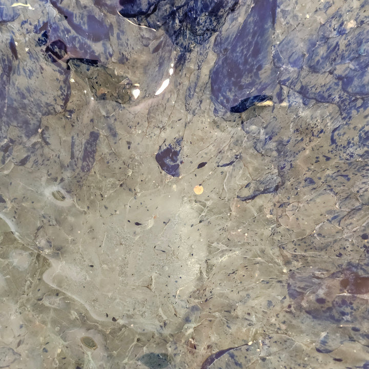 Handmade Blue Infused Crackled Art Glass Bowl - Signed