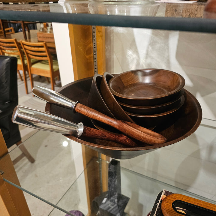 9pc Giftwood Inc Staved Walnut Salad Set