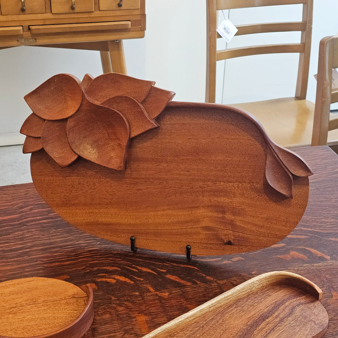 Vintage Mobilarte Hand-Carved Honduran Mahogany Trays