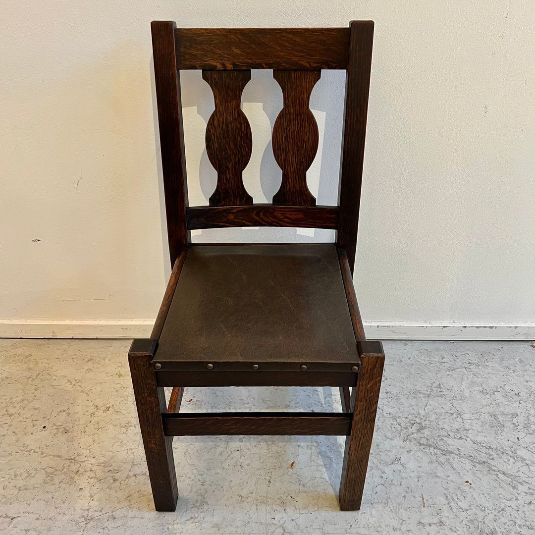 1920s Mission Dark Oak Side Chair w/Leather Seat