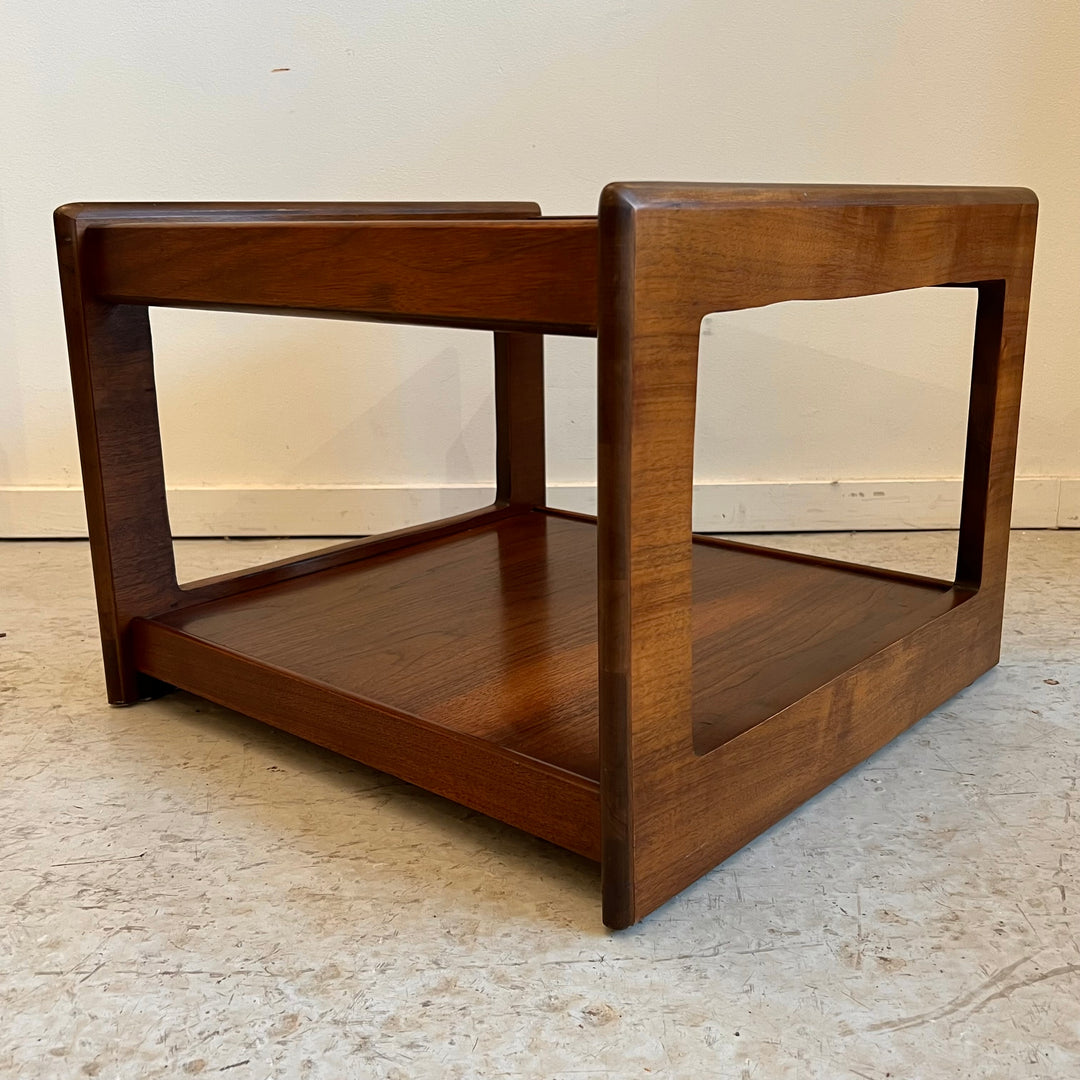 Small Walnut End Table w/Smoked Glass Top