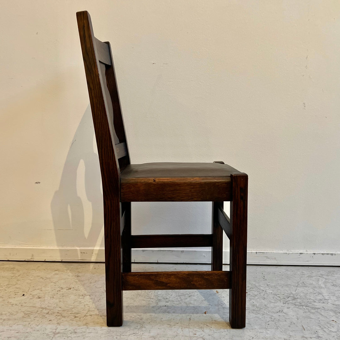 1920s Mission Dark Oak Side Chair w/Leather Seat