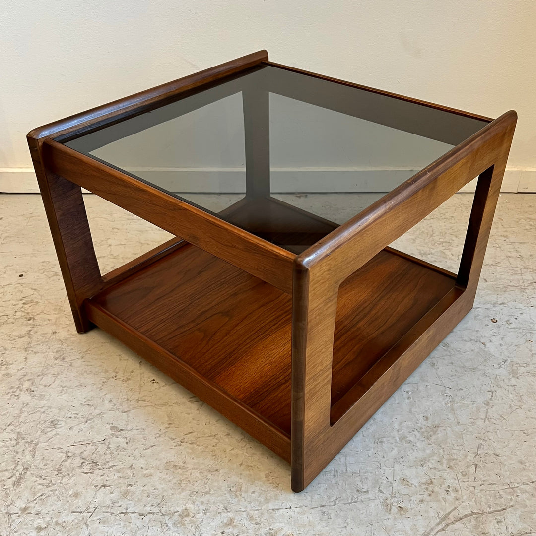 Small Walnut End Table w/Smoked Glass Top