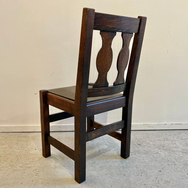 1920s Mission Dark Oak Side Chair w/Leather Seat