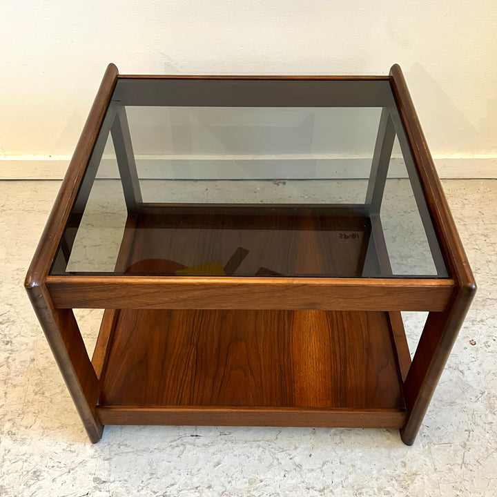 Small Walnut End Table w/Smoked Glass Top